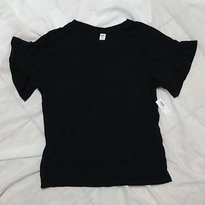 NWT black t-shirt with sleeve ruffle